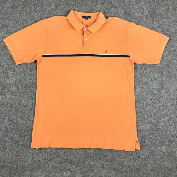 Nautica Mens Size XL Orange Polo Shirt Short Sleeve Stripe Cotton Classic Fit - Picture 2 of 8